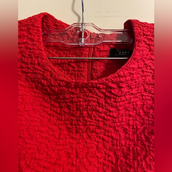 Zara Red Fit and Flare Dress Textured Fabric Size Extra Small - Picture 13 of 14